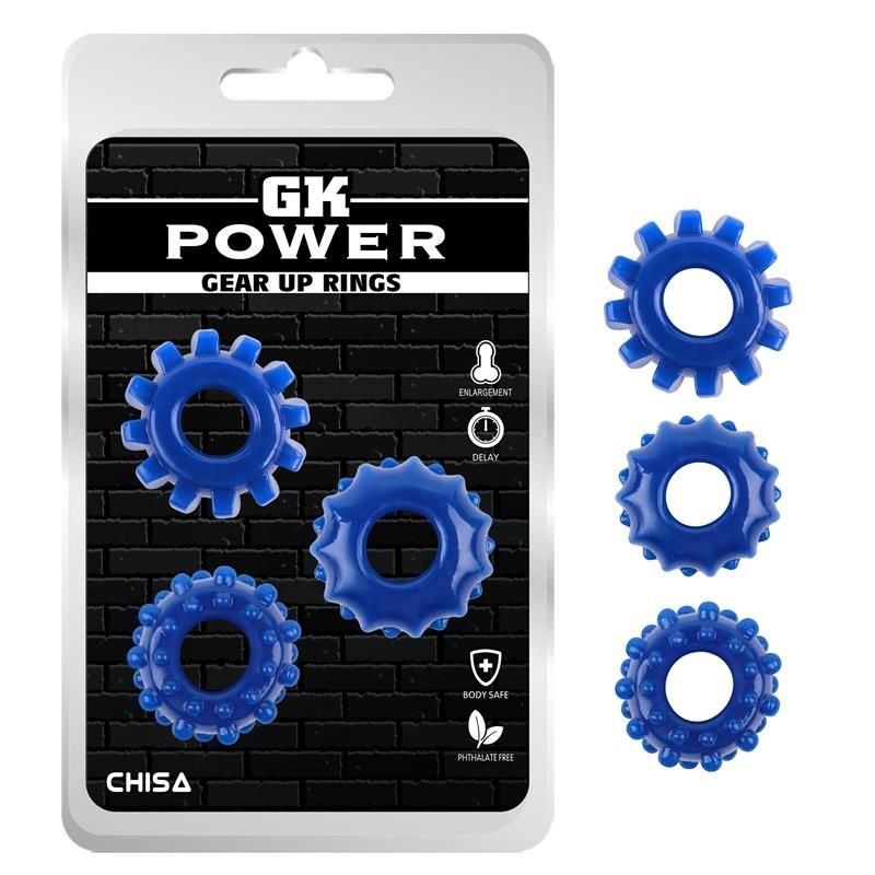 Chisa Kit 3 Cock Ring Gear Up (Blue)