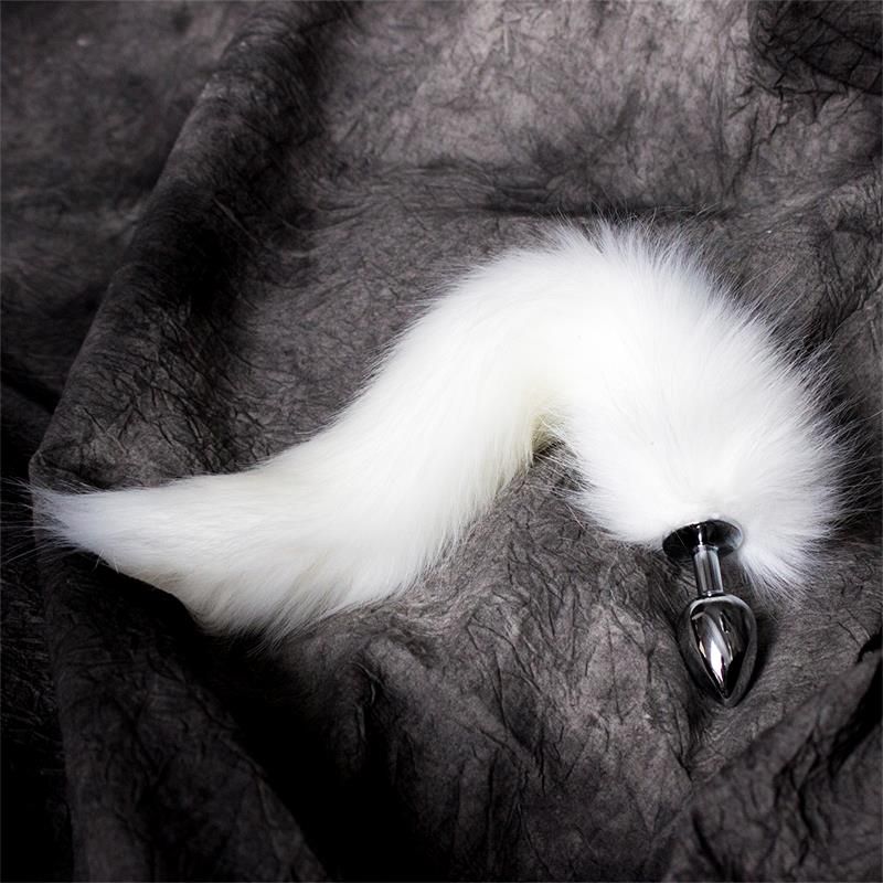 LateToBed plug anal de metal con cola de zorro, velvet touch 40 cm (blanco)