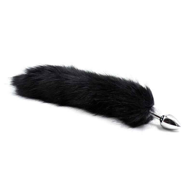 LateToBed plug anal de metal con cola de zorro, velvet touch 40 cm (negro)
