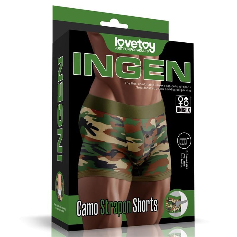 Lovetoy short strap-on con estampado de camuflaje 28"-32"