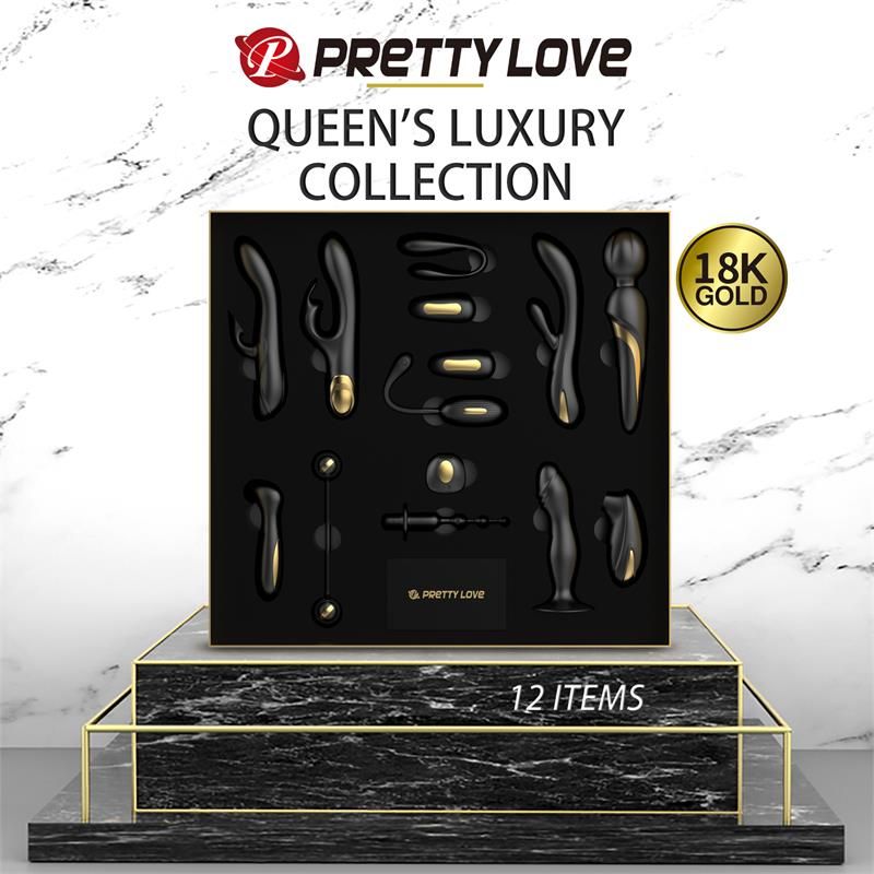 Pretty Love set de lujo Queens con 12 juguetes, negro y 18k (oro)