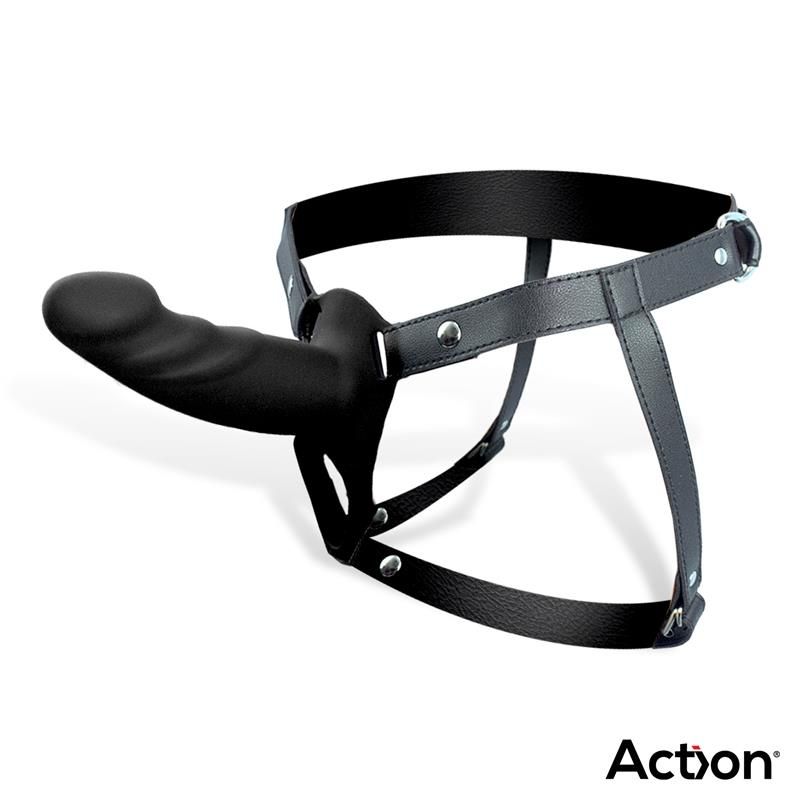 Action arnés con dildo hueco, 4-5 cm de grosor (negro)