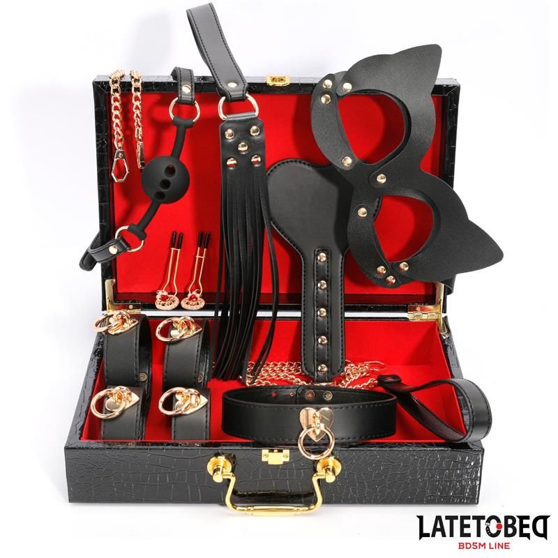 LateToBed kit de bondage de cuero de 8 piezas con estuche