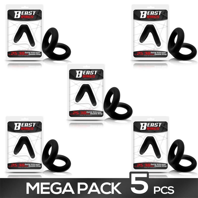 Beast Rings pack de 5 anillos dobles de silicona maciza 2,5-3 cm