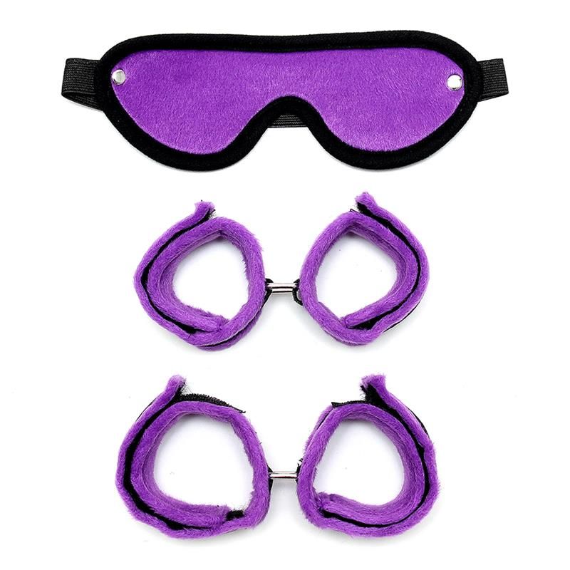 Bondage Play esposas, grilletes y antifaz (morado)