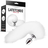 LateToBed plug anal de metal con cola de zorro, velvet touch 40 cm (blanco), imagen 3