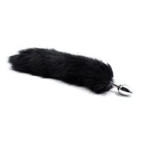 LateToBed plug anal de metal con cola de zorro, velvet touch 40 cm (negro)