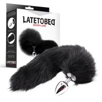 LateToBed plug anal de metal con cola de zorro, velvet touch 40 cm (negro), imagen 2