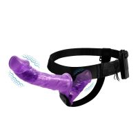 Baile arnés con dildo doble (morado)