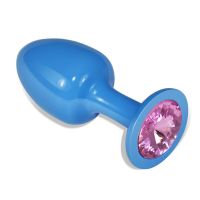 Lovetoy plug anal de metal rosa azul con joya rosa, imagen 3