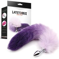 LateToBed plug anal con cola de zorro morada y blanca talla S, imagen 2
