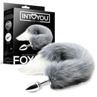 IntoYou plug anal con cola de zorro gris y blanca, imagen 2