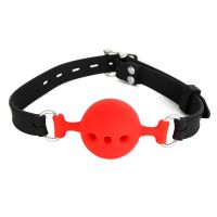 LateToBed mordaza de bola transpirable S - 4 cm, negro y rojo, imagen 3