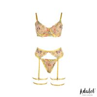 Adalet Lingerie Zoey sujetador, tanga y liguero con flores amarillas, imagen 6