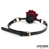 LateToBed mordaza de bola con rosa de metal dorada, imagen 3