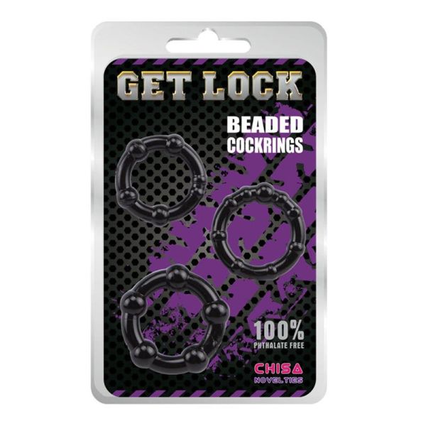 Chisa anillos para el pene con bolitas, negro