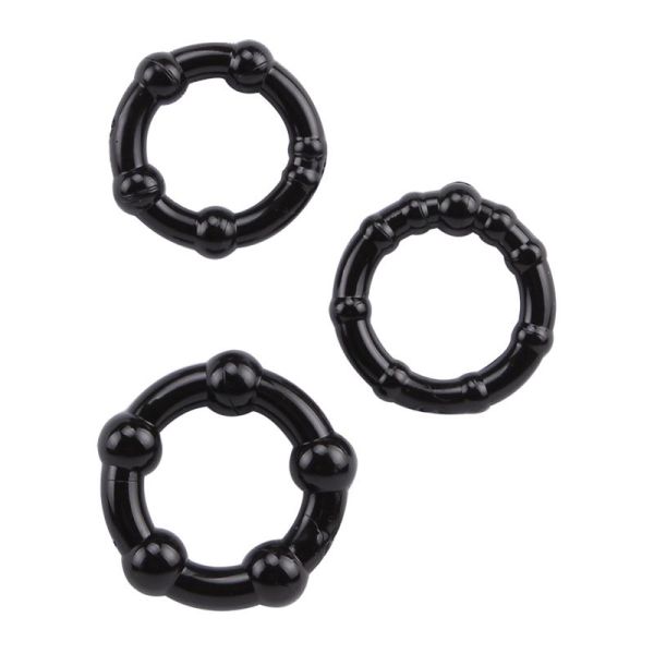 Chisa anillos para el pene con bolitas, negro
