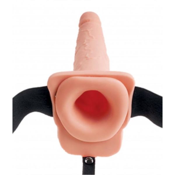 Fetish Fantasy Series strap-on elástico con dildo hueco eyaculador 9"