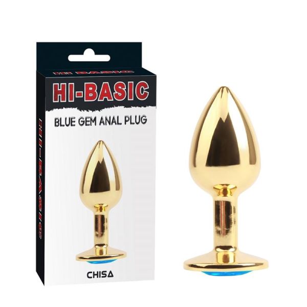 Plug anal dorado Chisa con joya azul