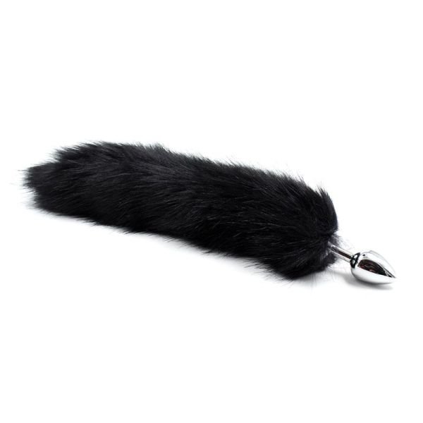 LateToBed plug anal de metal con cola de zorro, velvet touch 40 cm (negro)