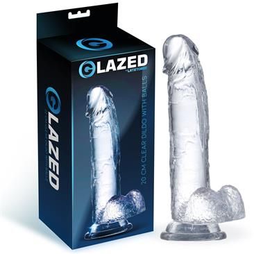 Glazed dildo de cristal realista con testículos 20 cm