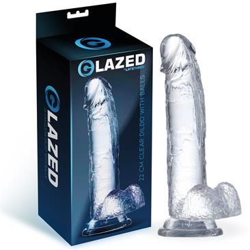 Glazed dildo de cristal realista con testículos 22 cm