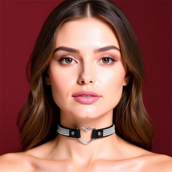 Cinderella Collar with Heart and Rhinestones Choker Style