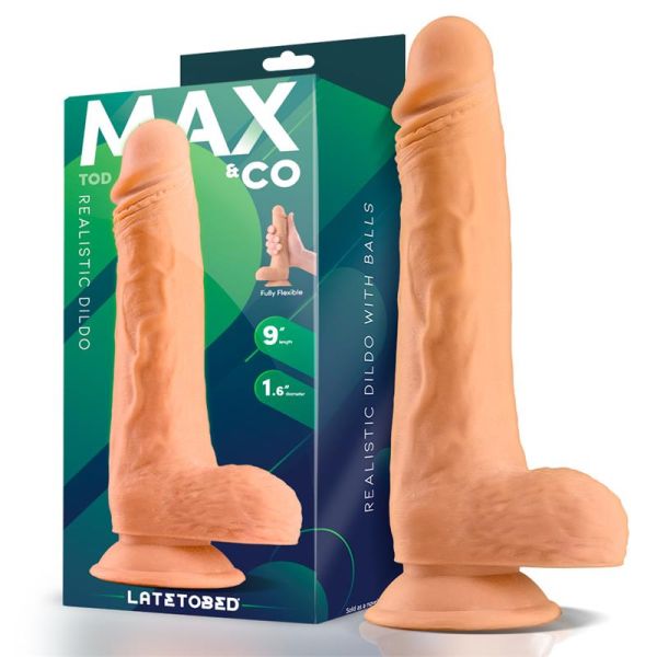 Max & Co Tod dildo realista con testículos 9" color piel