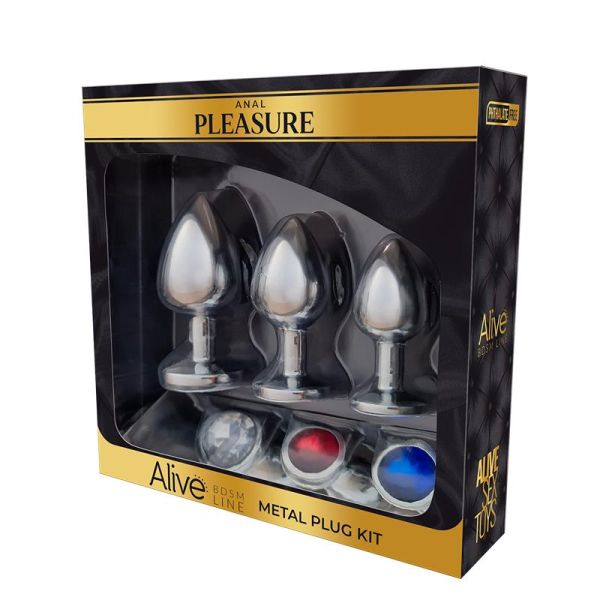 Alive set de 3 plugs anales de metal con joya