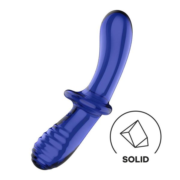 Satisfyer Double Crystal estimulador de cristal frío y calor (azul)