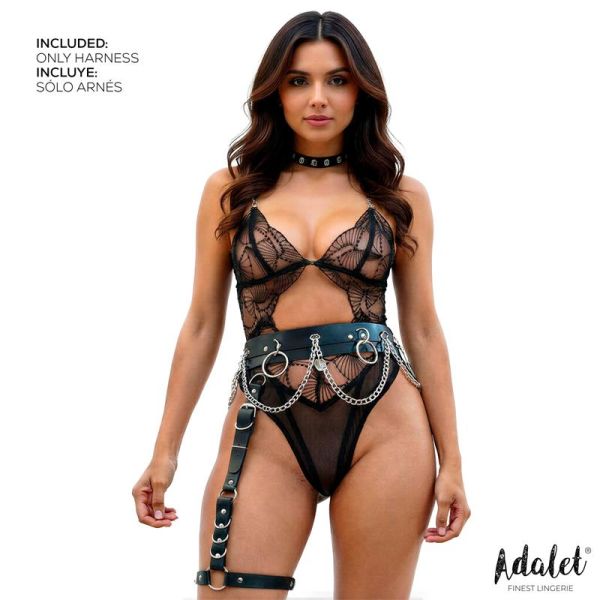 Adalet Lingerie Coral arnés de cadera con anillo de pierna y cadena, talla única