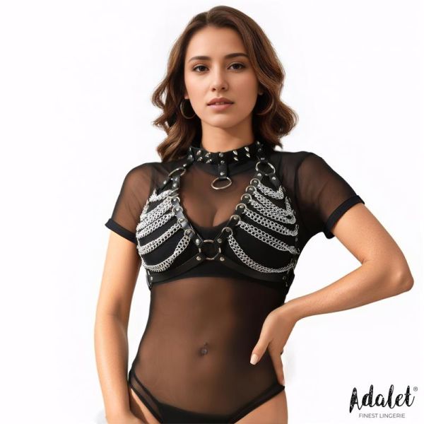Adalet Lingerie Zaira sujetador de cuero vegano con cadena, talla única
