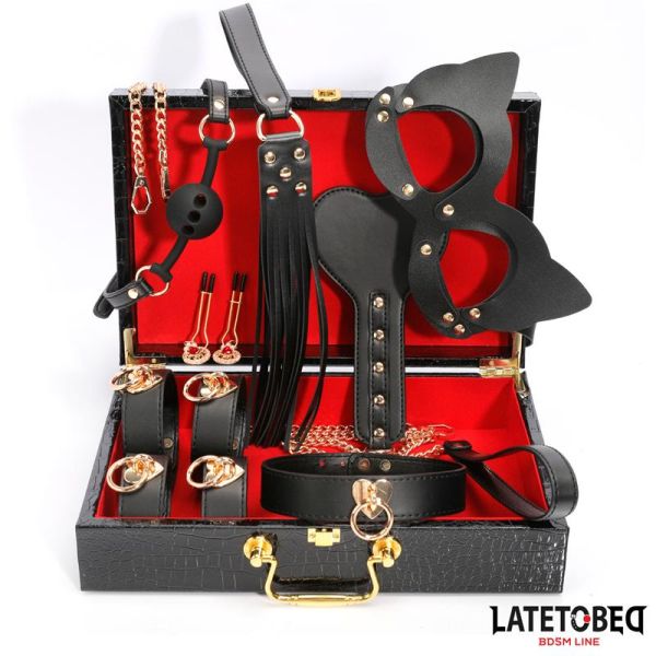 LateToBed kit de bondage de cuero de 8 piezas con estuche