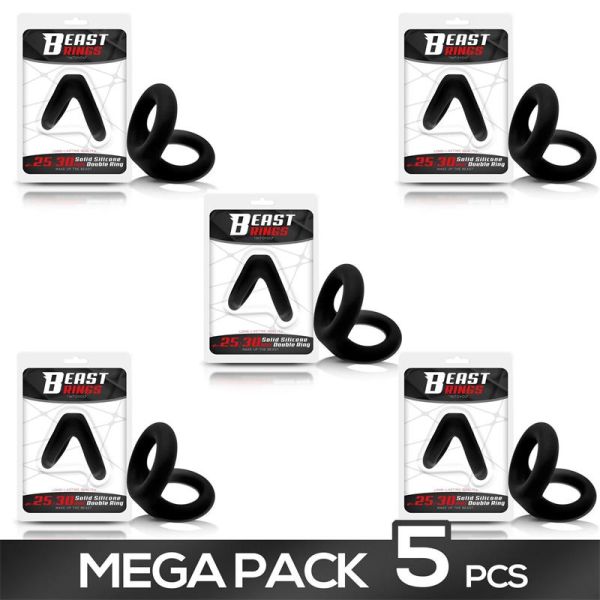 Beast Rings pack de 5 anillos dobles de silicona maciza 2,5-3 cm