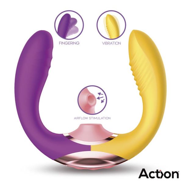 Action Two Lovers vibrador 3 en 1 de dedo y aire pulsado