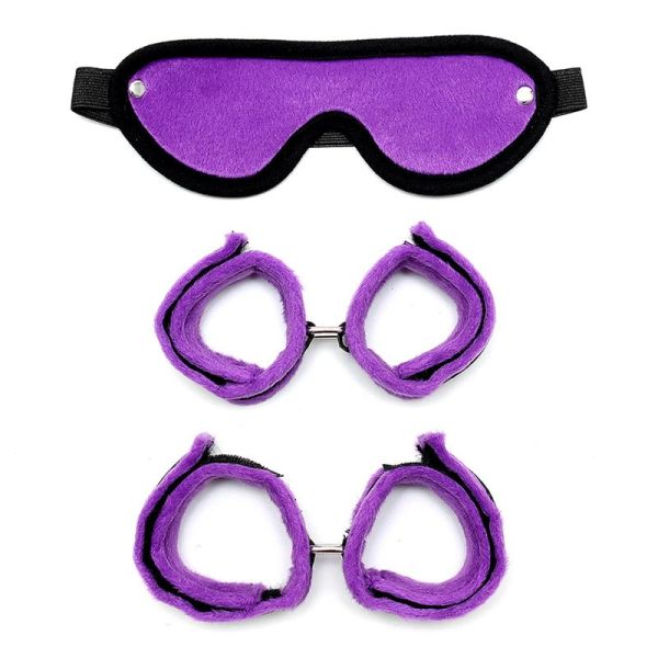 Bondage Play esposas, grilletes y antifaz (morado)