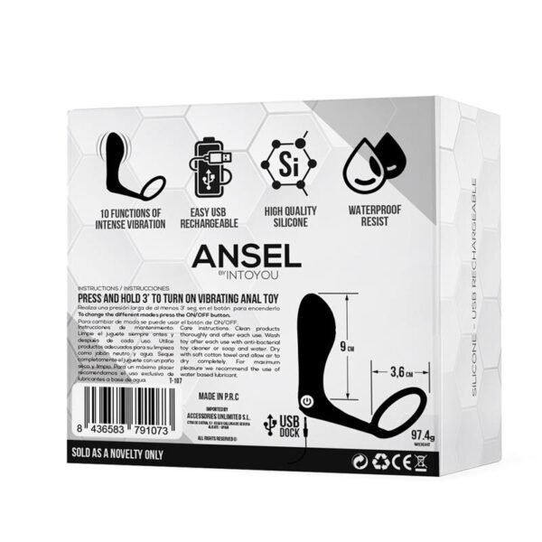 Ansel Plug Anal con Vibración y Anillo USB Silicona - Imagen 5