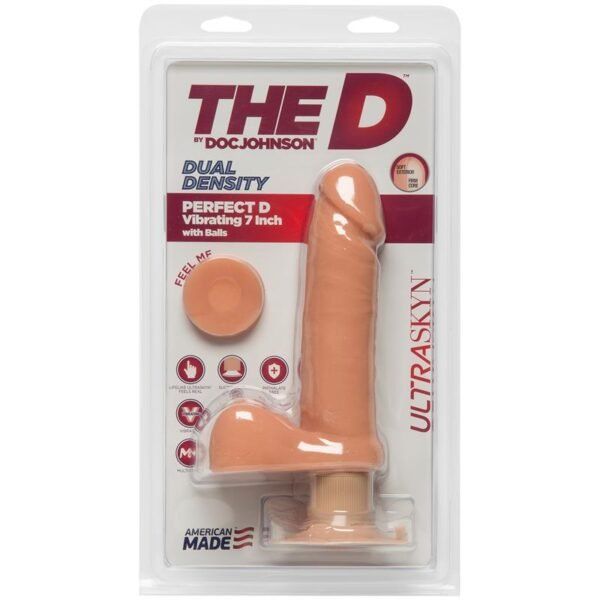 Dual Density Dildo Perfect D with Vibration and Testicles 7 Vanilla - Imagen 2