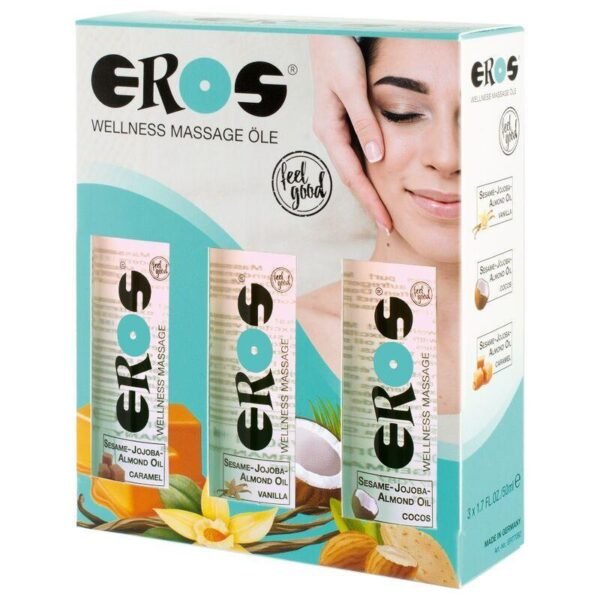 Wellness Massage Set 3 x 50 ml Aceites, Vainilla, Caramelo y Coco